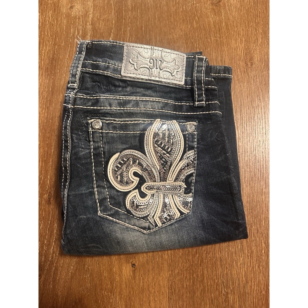 Miss Me Jeans Womens 27 Mid Signature Boot Cut Embellished Pockets Blue J3237BL